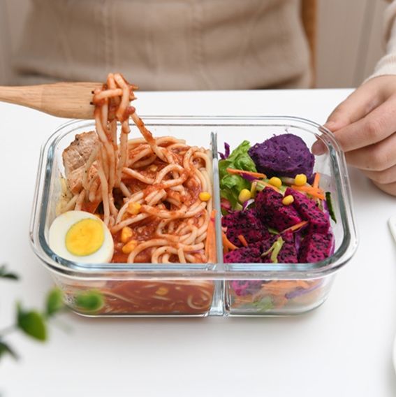 透明ガラス製仕切り付き密閉弁当箱