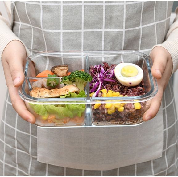 透明ガラス製仕切り付き密閉弁当箱