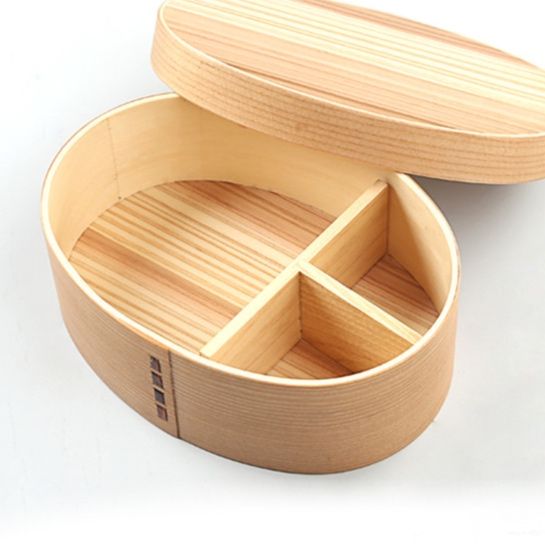 天然木製仕切り付きコンパクト弁当箱