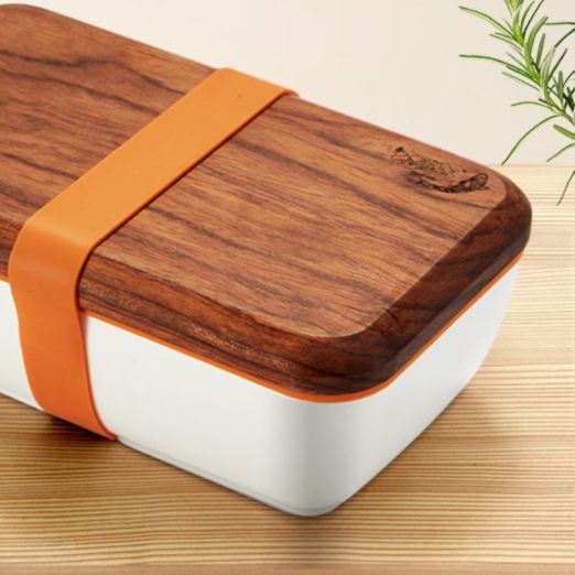 弁当箱 木目調蓋付き耐熱陶磁器電子範囲対応弁当箱