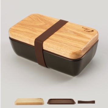 弁当箱 木目調蓋付き耐熱陶磁器電子範囲対応弁当箱