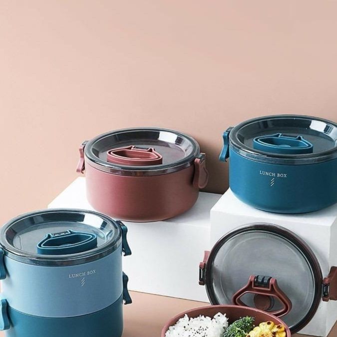 保温機能付き大容量二層式弁当箱