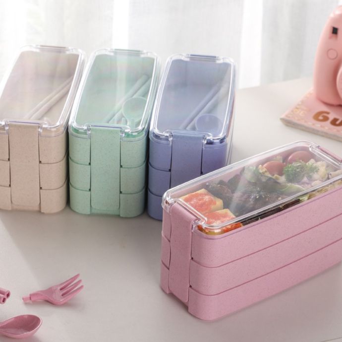 携帯用箸付き二段式密閉スリム弁当箱