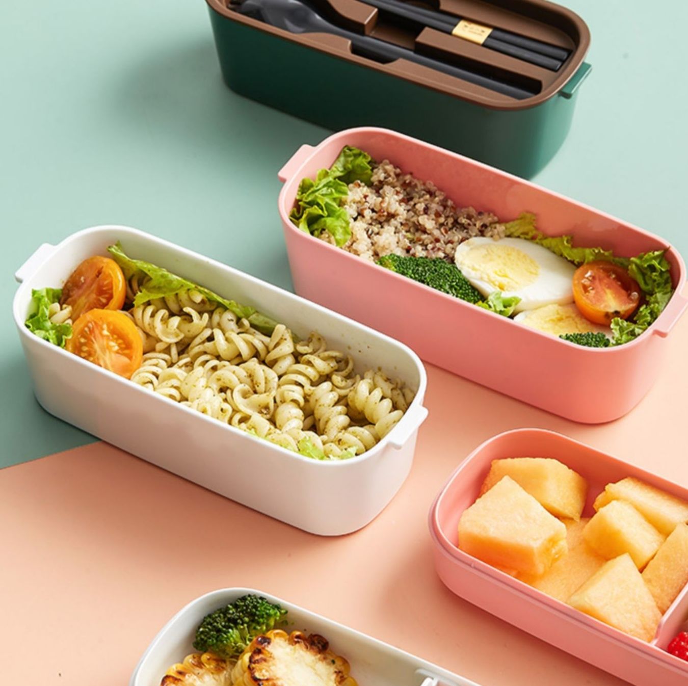 透明窓付き二段弁当箱スープ容器セット