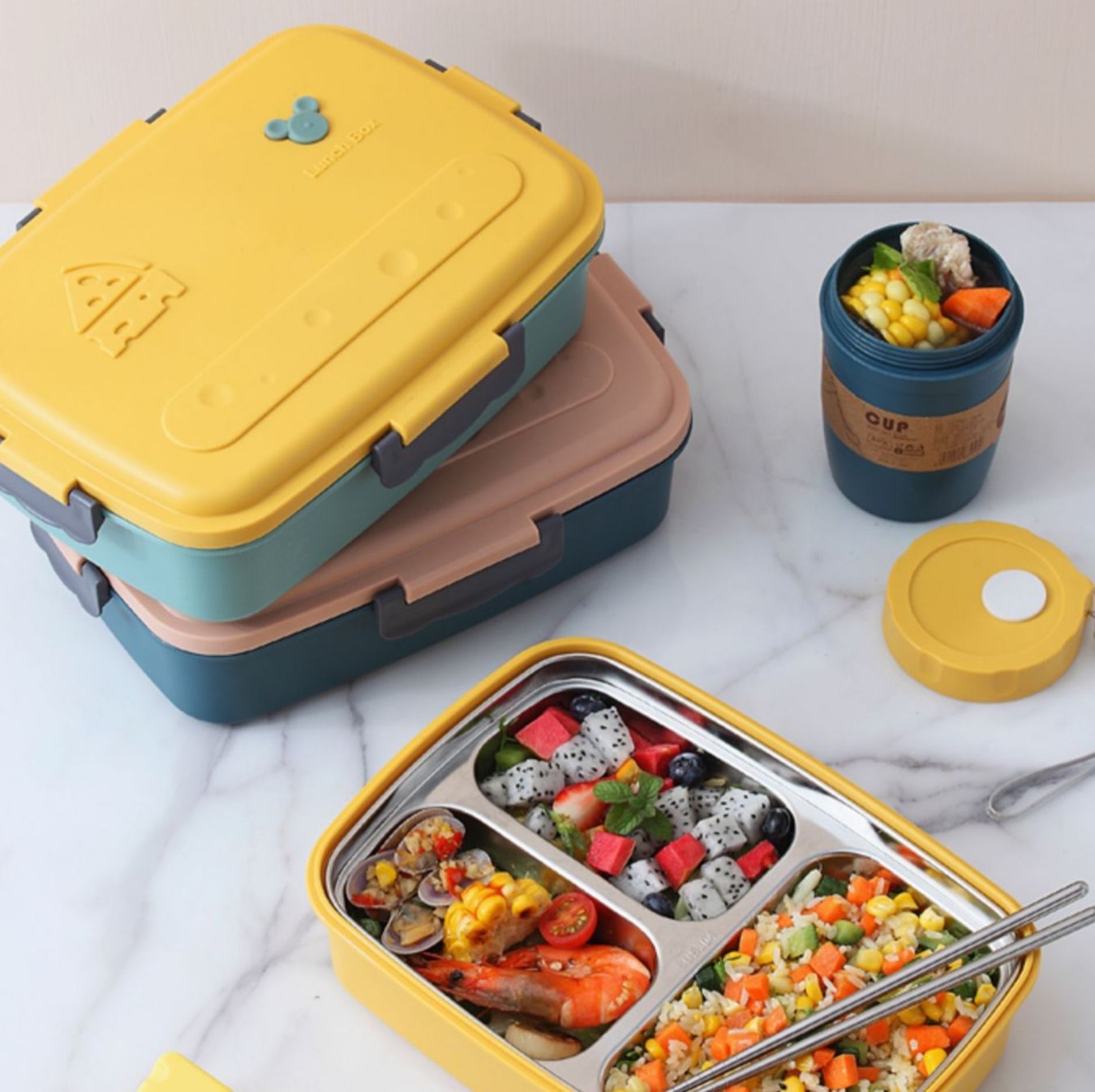 三段仕切りステンレス保温弁当箱