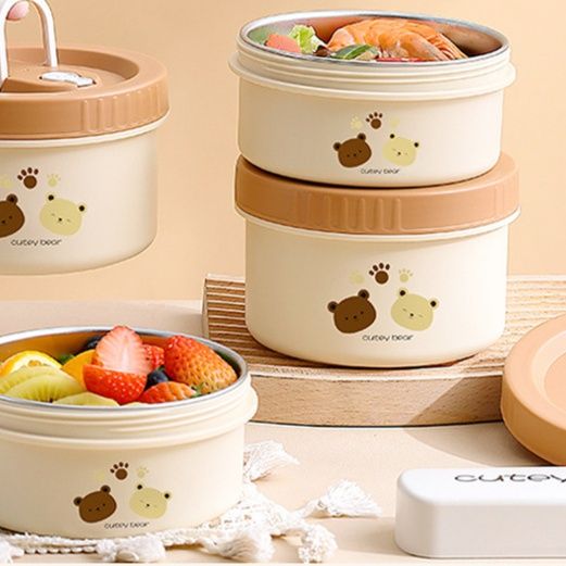 保温袋付き丸型ステンレス弁当箱