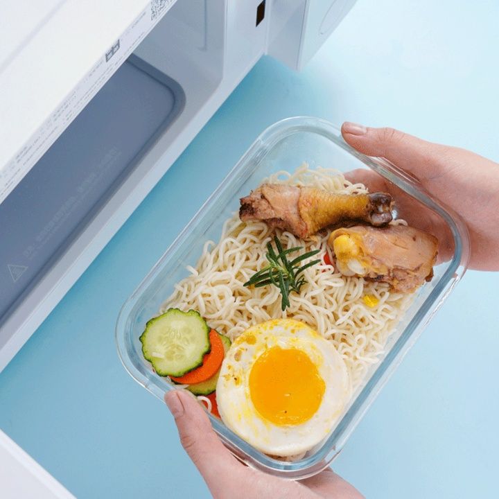 仕切り付き透明耐熱ガラス製スリム弁当箱