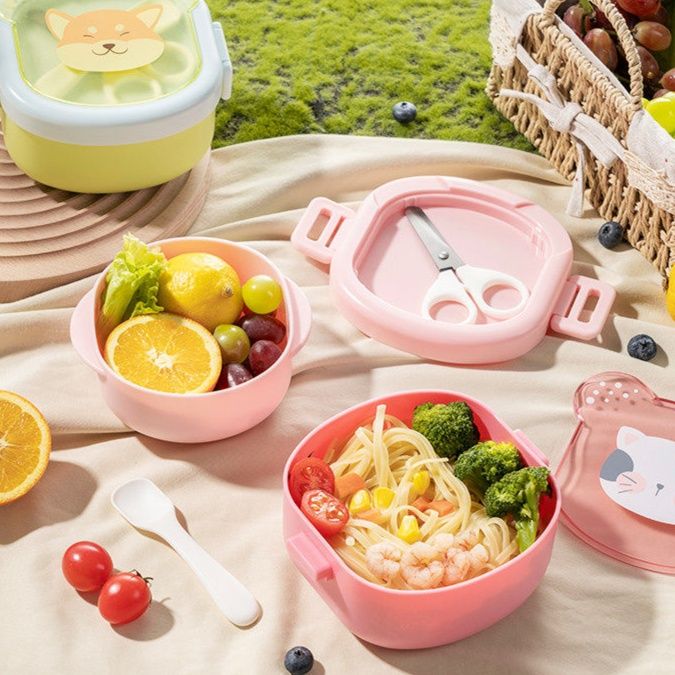 動物柄二段式折りたたみスリム弁当箱