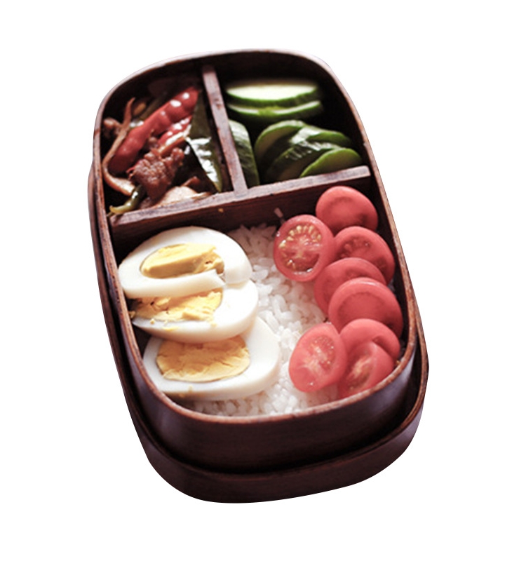 天然木製仕切り付きコンパクト弁当箱