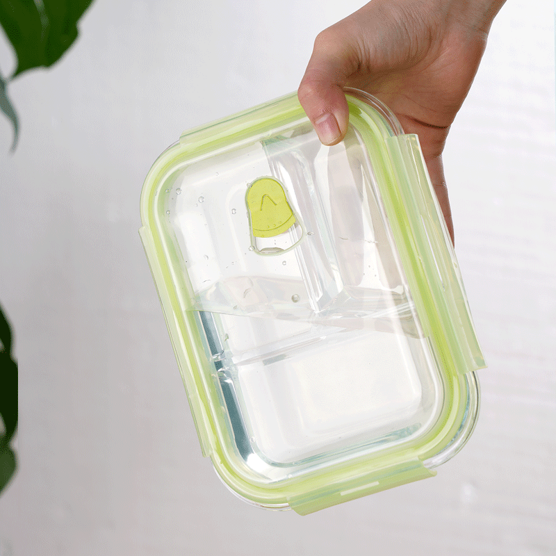 仕切り付き透明耐熱ガラス製スリム弁当箱