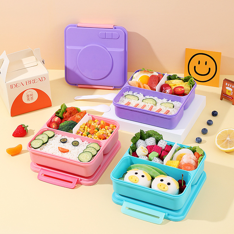 二段式仕切り付き持ち手付きスリム弁当箱