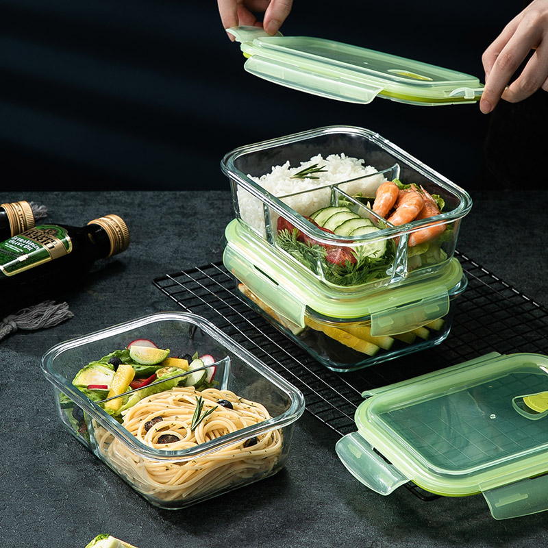 弁当箱 透明ガラス製三段仕切り弁当箱