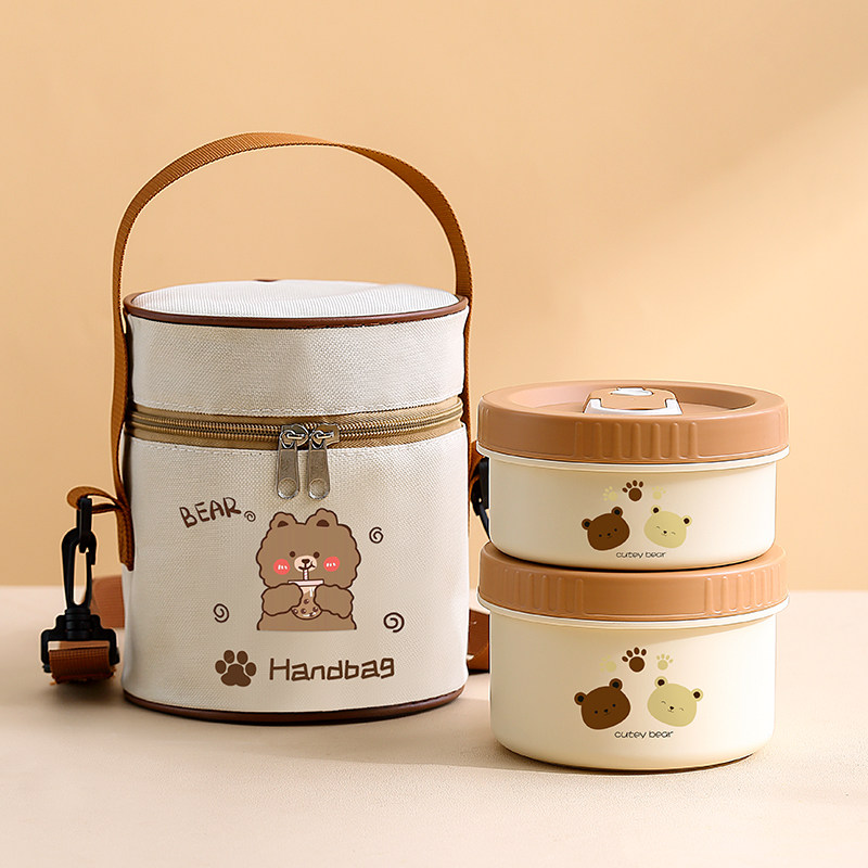 保温袋付き丸型ステンレス弁当箱