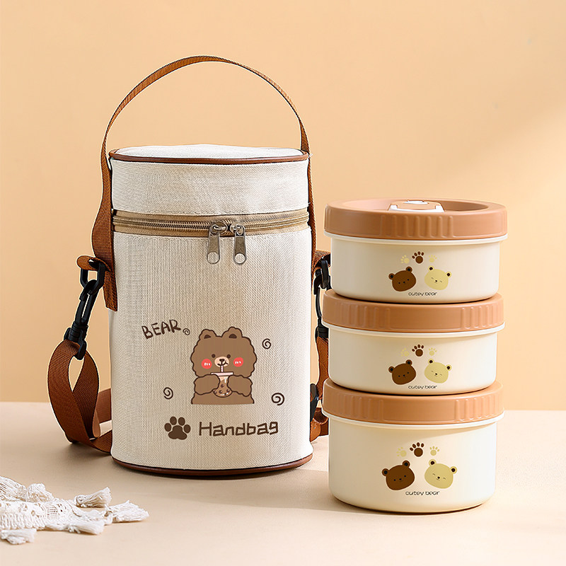 保温袋付き丸型ステンレス弁当箱