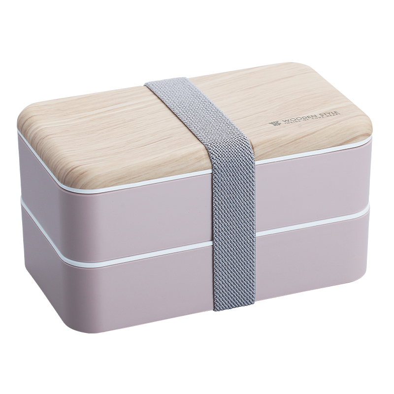 電子レンジ対応木目調蓋付き二段弁当箱