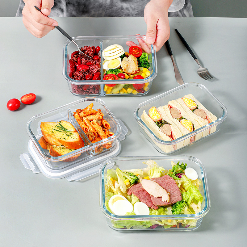 透明仕切り付き耐熱ガラス製弁当箱