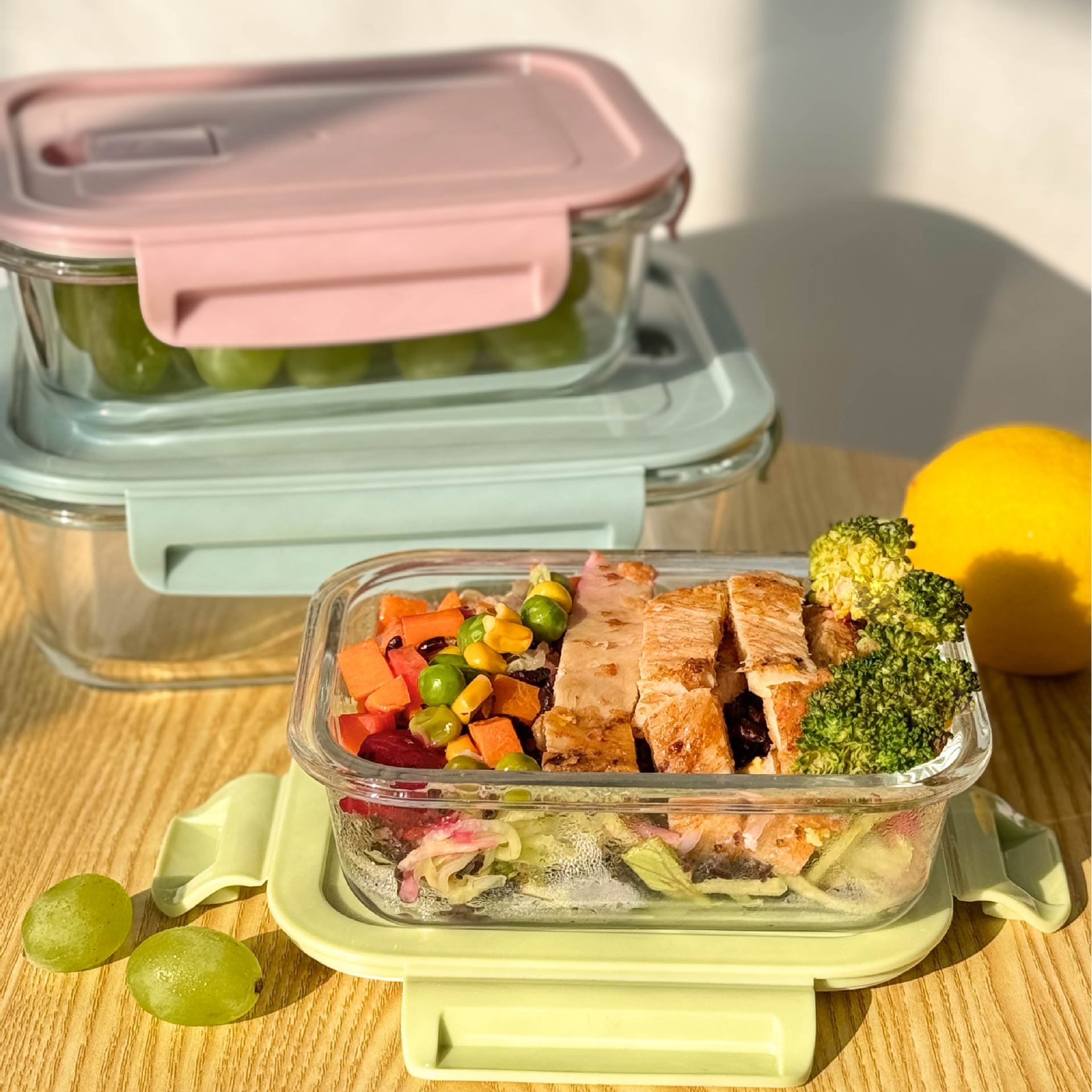 耐熱ガラス製密閉ロック式弁当箱