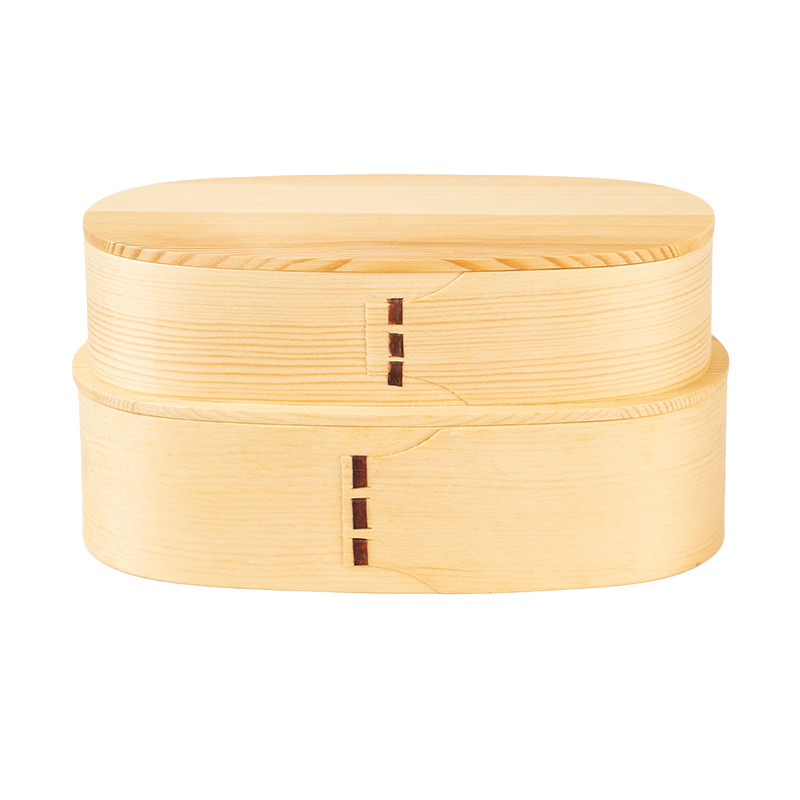 天然木製二段式仕切り付き弁当箱