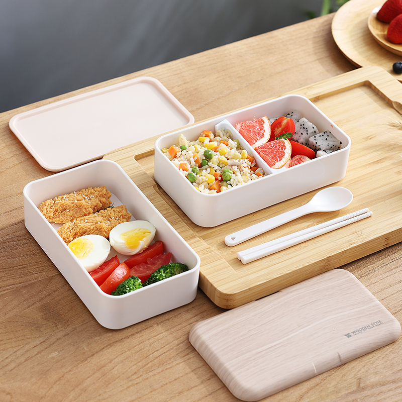 電子レンジ対応木目調蓋付き二段弁当箱