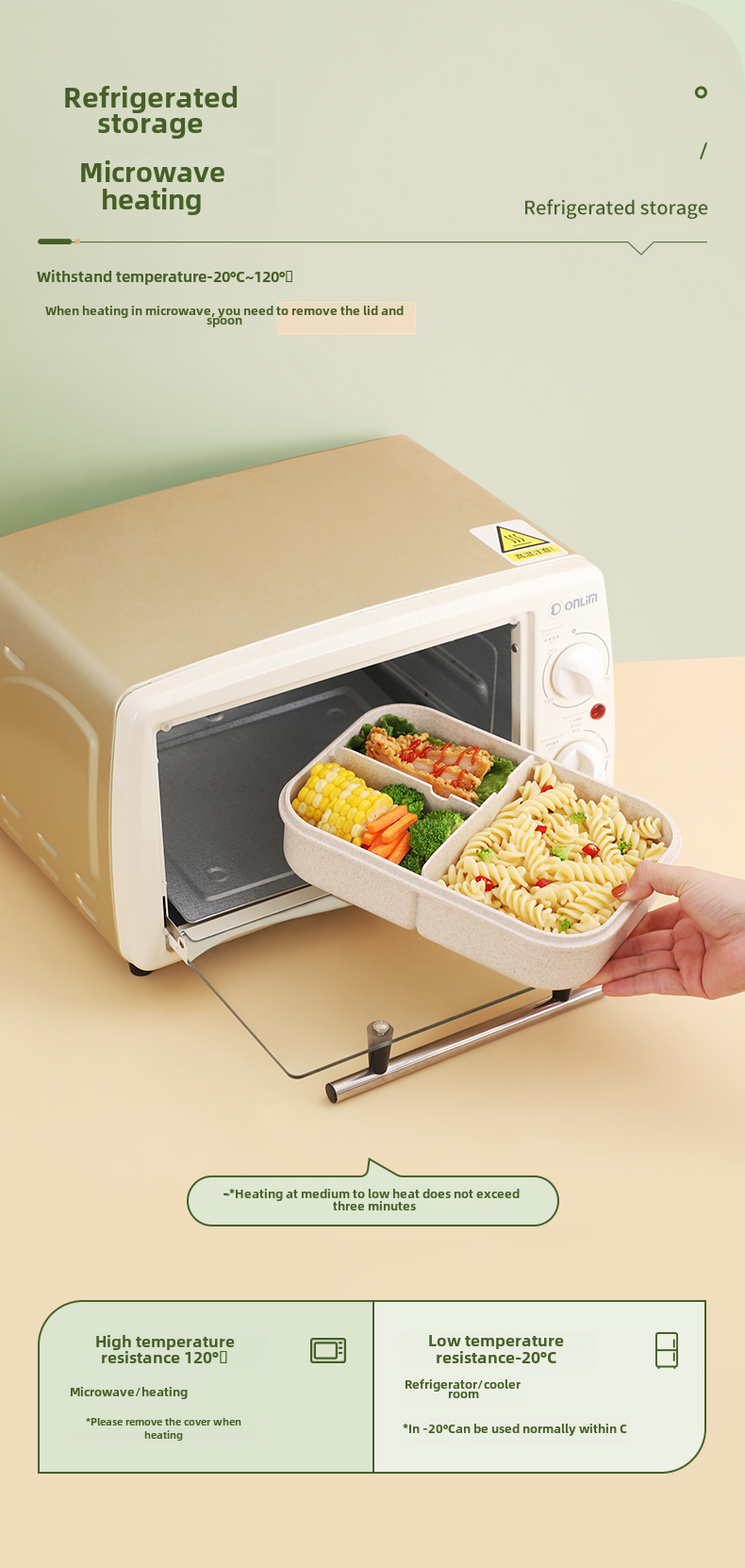 三段仕切り付き電子レンジ対応弁当箱