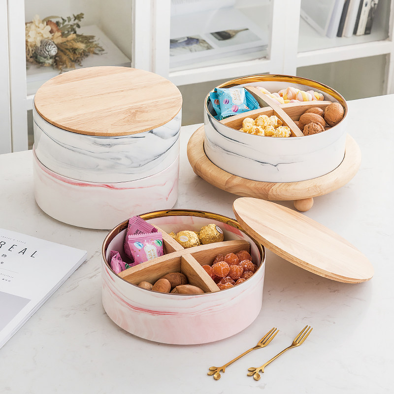 仕切り付き円形お菓子収納容器