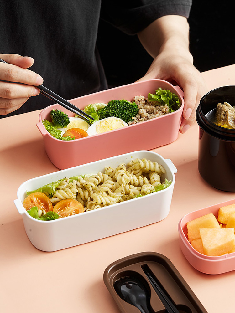 透明窓付き二段弁当箱スープ容器セット