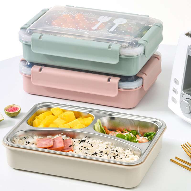 三段仕切り付きステンレス製スリム弁当箱