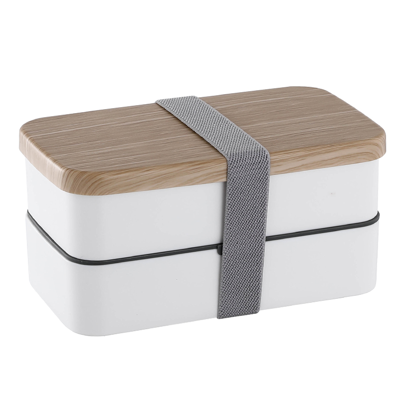 木目調蓋付き二段式密封保温弁当箱セット