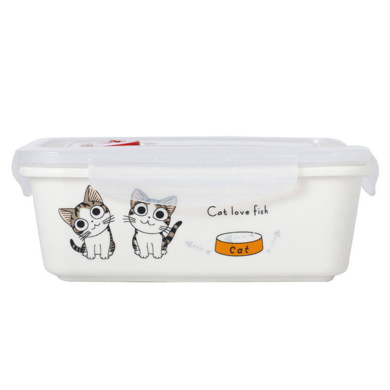 可愛い猫柄仕切り付きレンジ対応弁当箱