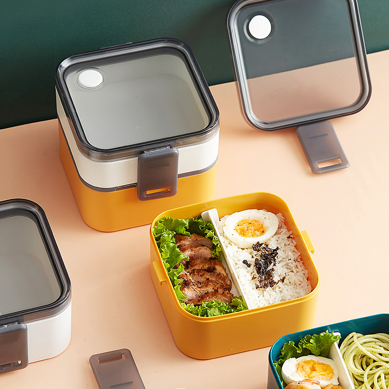 透明蓋付きスクエア2段弁当箱