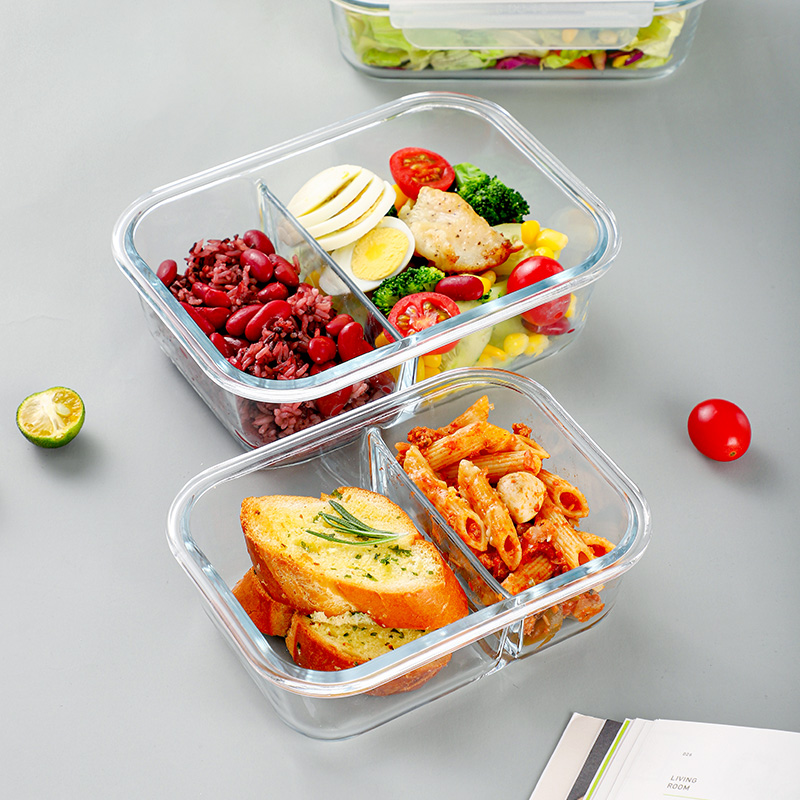 透明仕切り付き耐熱ガラス製弁当箱