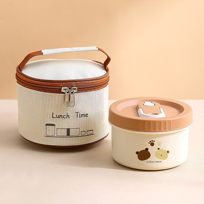 保温袋付き丸型ステンレス弁当箱