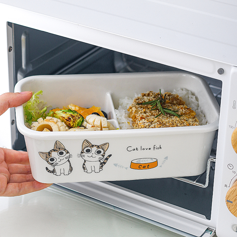 可愛い猫柄仕切り付きレンジ対応弁当箱