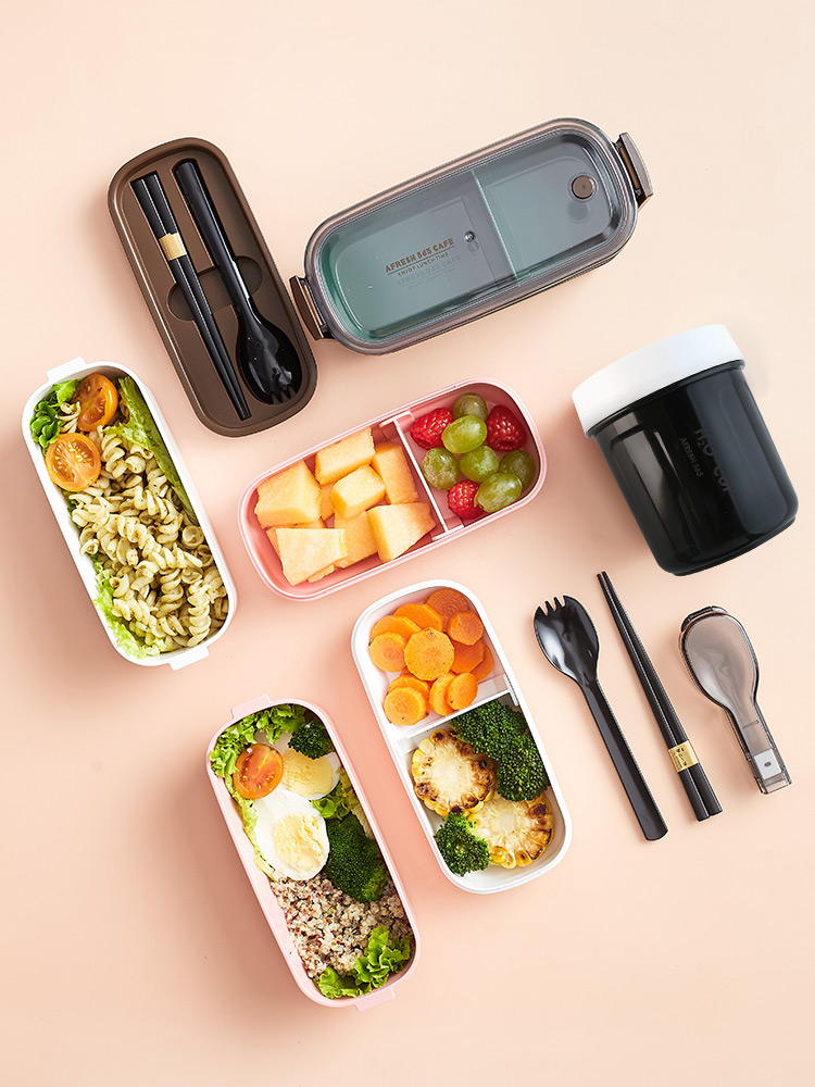 透明窓付き二段弁当箱スープ容器セット