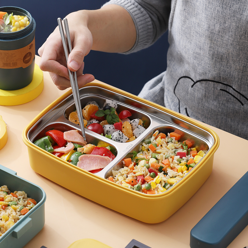 三段仕切りステンレス保温弁当箱