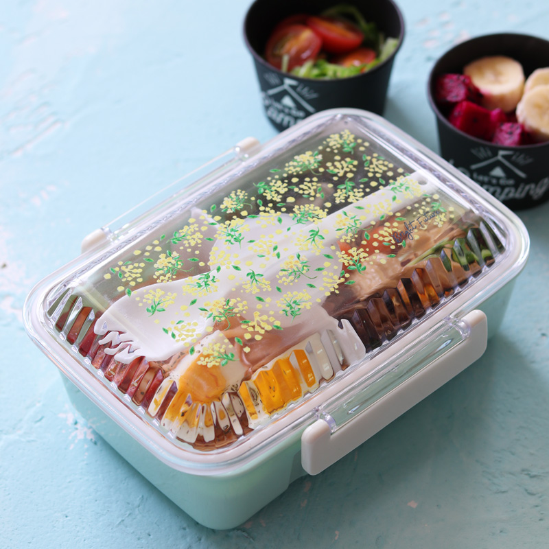 仕切り付き透明蓋スリム弁当箱