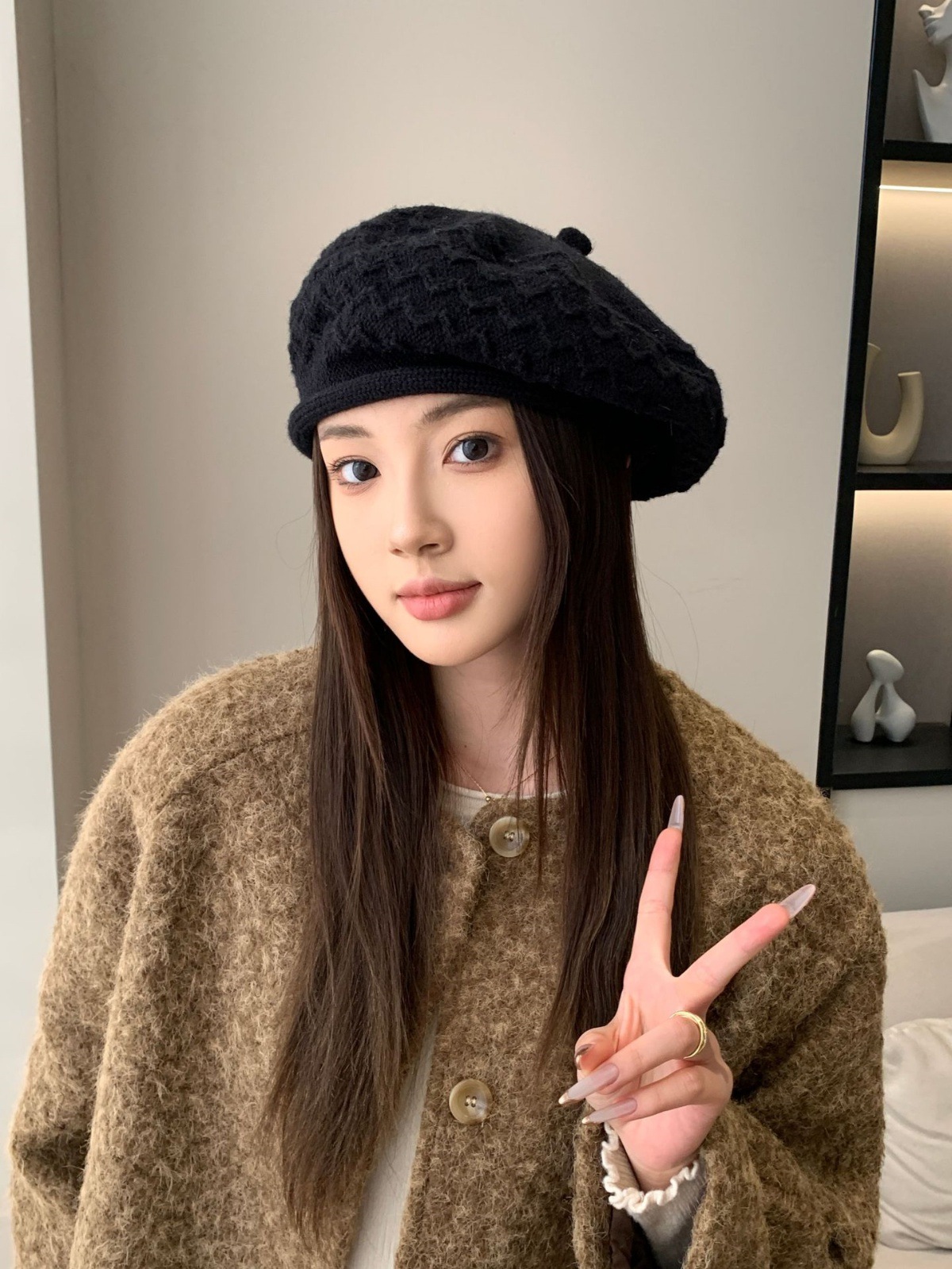 ベレー帽 編み込み模様が上品なウール素材のキャスケット風ベレー帽