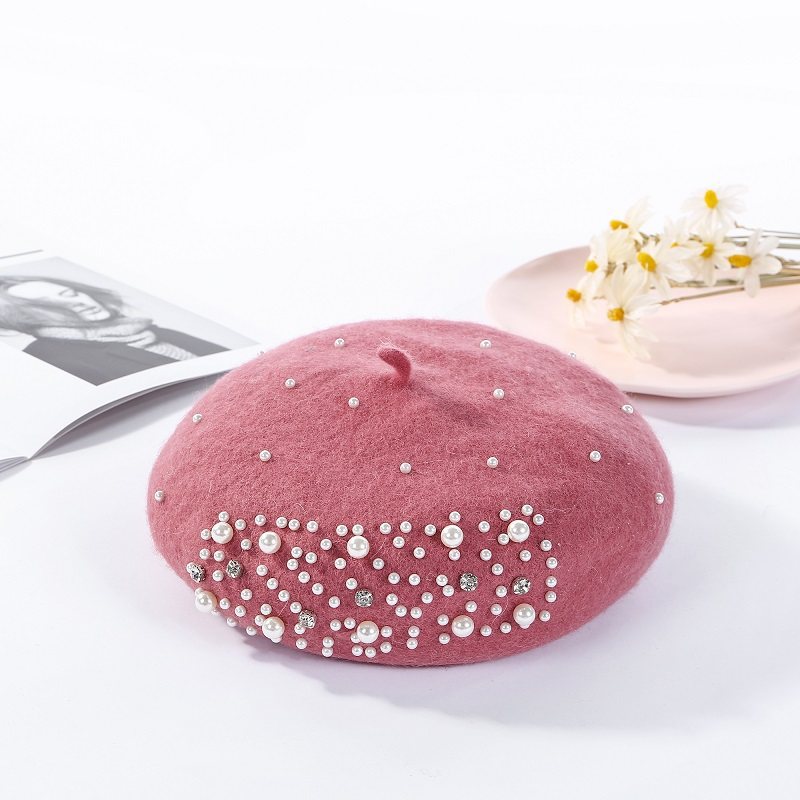 ウール パール装飾 ベレー帽 秋冬 韓国風 レディース