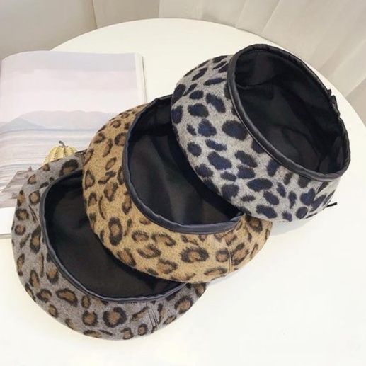 ウール風豹柄ベレー帽 レディース 秋冬帽子 ヒョウ柄