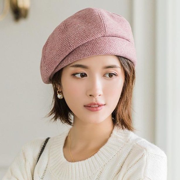 ウール調千鳥柄ベレー帽 レディース レトロチェック女性用帽子