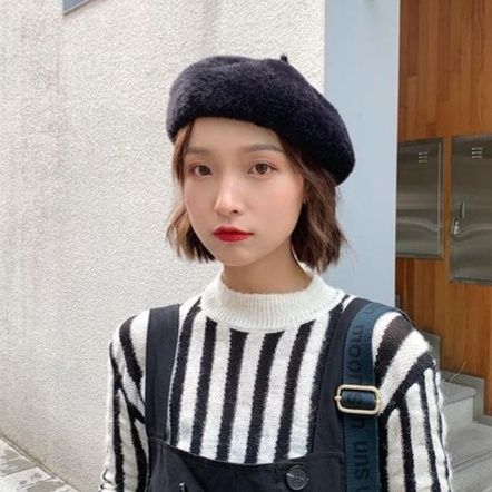 ウール風 女性用ベレー帽 モコモコ厚手 冬用画家帽