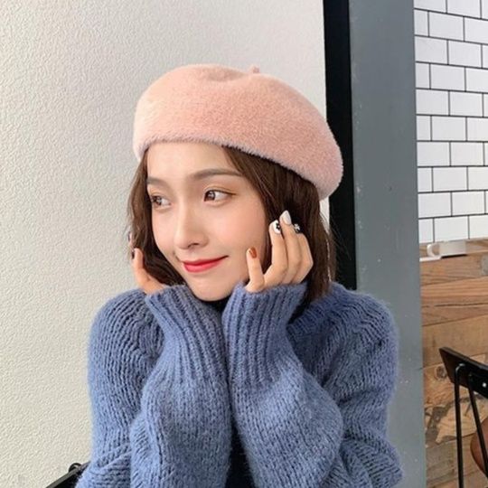 ウール風 女性用ベレー帽 モコモコ厚手 冬用画家帽