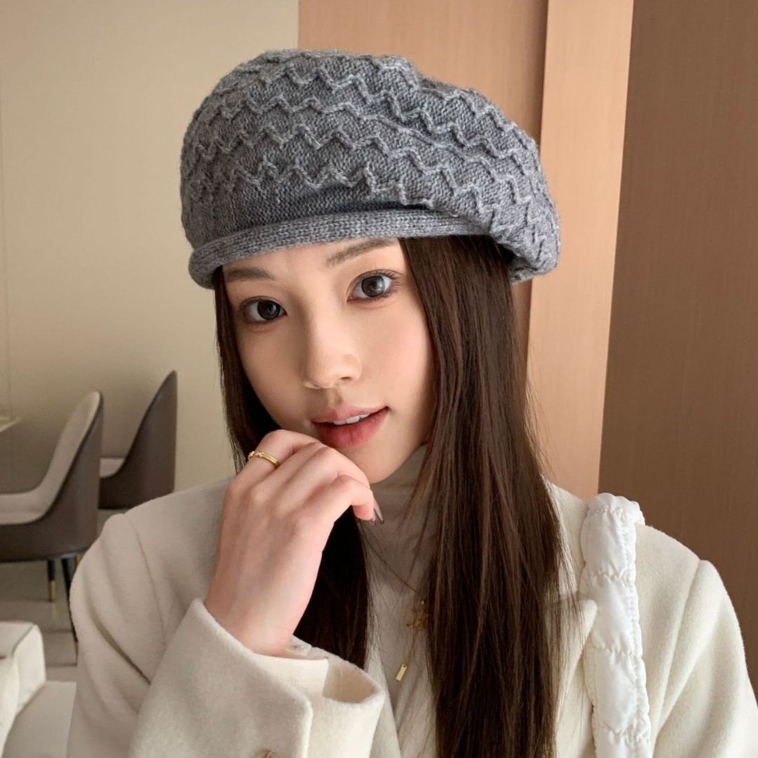 ベレー帽 編み込み模様が上品なウール調キャスケット風ベレー帽