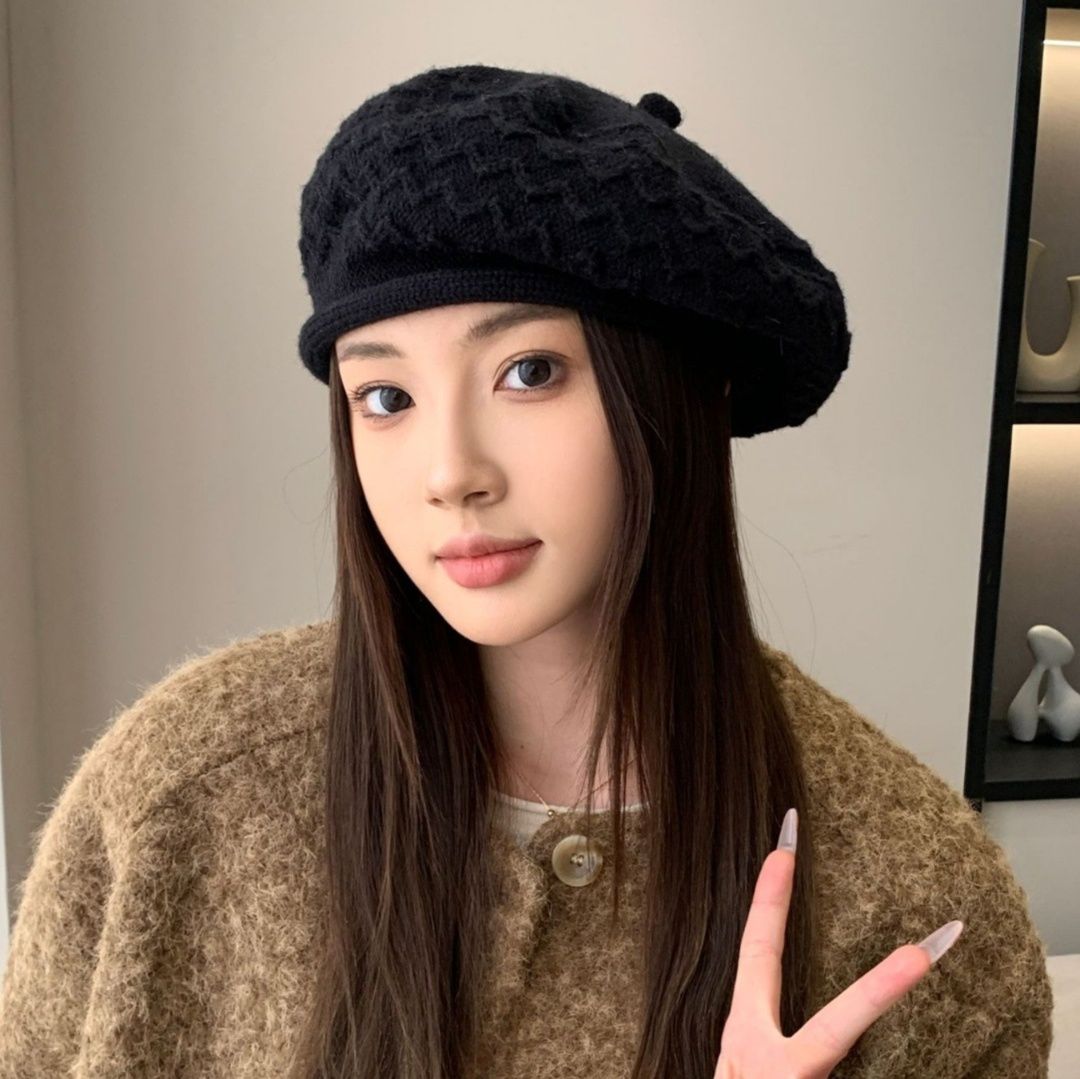 ベレー帽 編み込み模様が上品なウール調キャスケット風ベレー帽