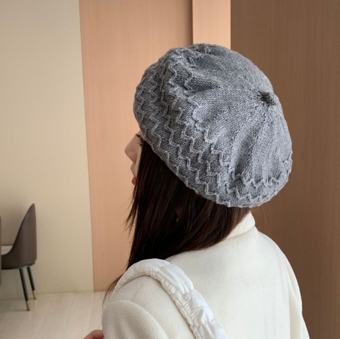 ベレー帽 編み込み模様が上品なウール調キャスケット風ベレー帽