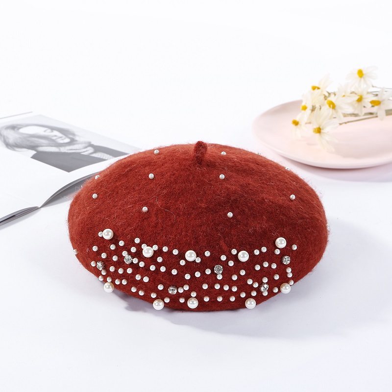 ウール パール装飾 ベレー帽 秋冬 韓国風 レディース