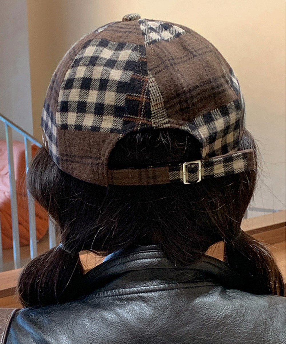 ウール混チェック柄ベレー帽 女性用 秋冬春対応