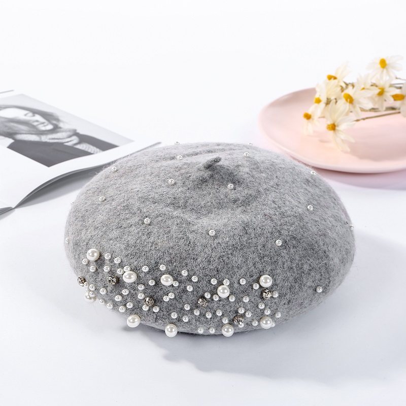 ウール パール装飾 ベレー帽 秋冬 韓国風 レディース