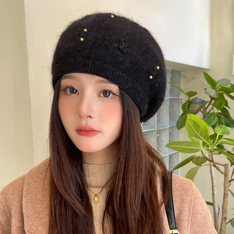 ベレー帽 パール装飾ニットベレー帽