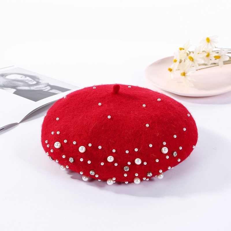 ウール パール装飾 ベレー帽 秋冬 韓国風 レディース